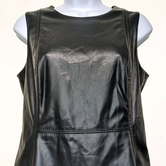 Calvin Klein Black Faux Leather Sleeveless Wiggle Pencil Sheath Petite Dress S.8 - Picture 2 of 15